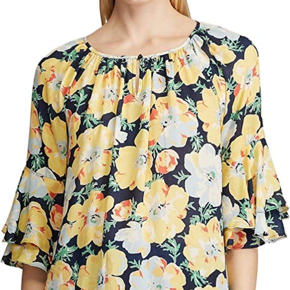 Chaps Women's Layered Bell Sleeve Relaxed  Georgette Top Blouse Size 3 X - Picture 2 of 3